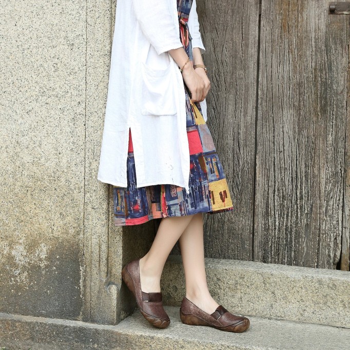 Designer Shoes Genuine Leather Loafers For Women Handmade Flats Coffee