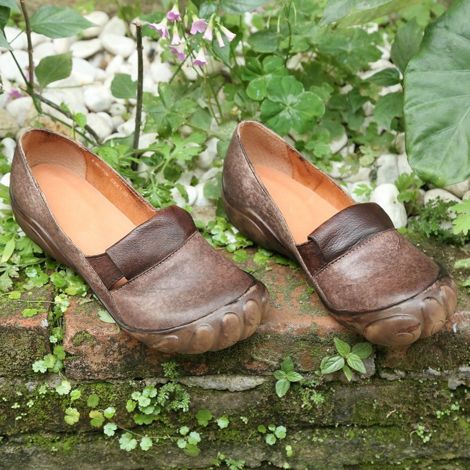 Designer Shoes Genuine Leather Loafers For Women Handmade Flats Coffee