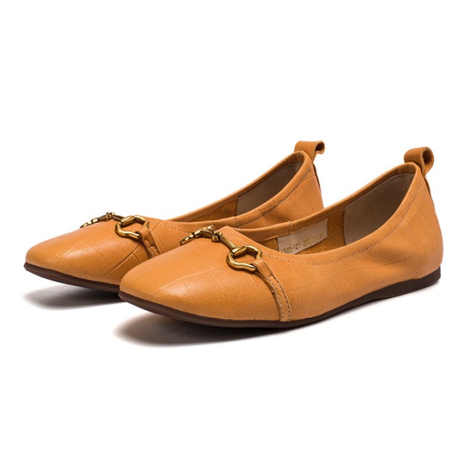 Retro Horsebit-Detailed Leather Loafers for Women Pink/Yellow/Grey/Pumpkin