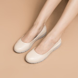 Soft Leather Glove Shoes Slip on Loafers for Women Handmade Beige/Deep Apricot/Yellow