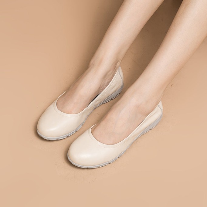 Soft Leather Glove Shoes Slip on Loafers for Women Handmade Beige/Deep Apricot/Yellow