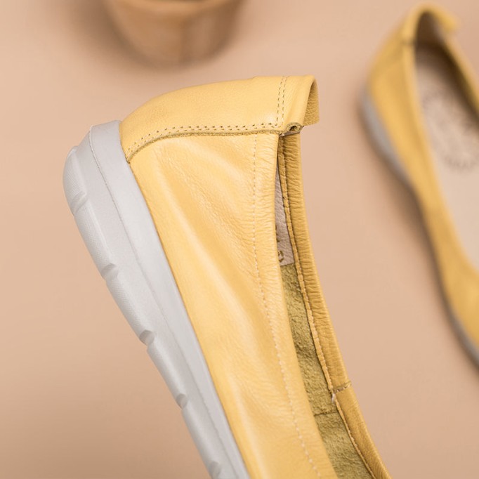 Soft Leather Glove Shoes Slip on Loafers for Women Handmade Beige/Deep Apricot/Yellow