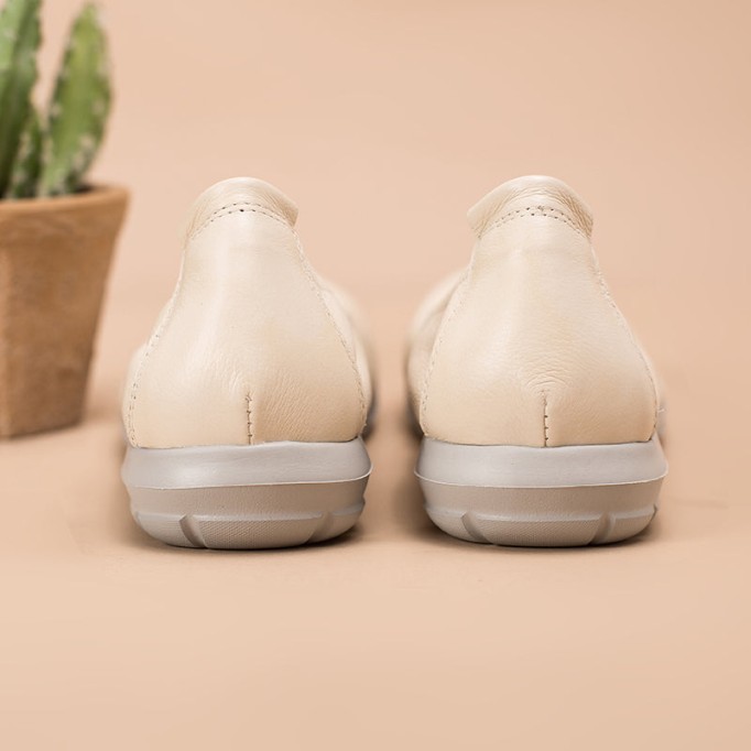 Soft Leather Glove Shoes Slip on Loafers for Women Handmade Beige/Deep Apricot/Yellow