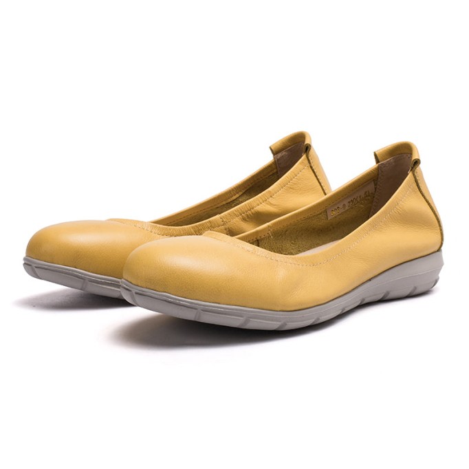 Soft Leather Glove Shoes Slip on Loafers for Women Handmade Beige/Deep Apricot/Yellow