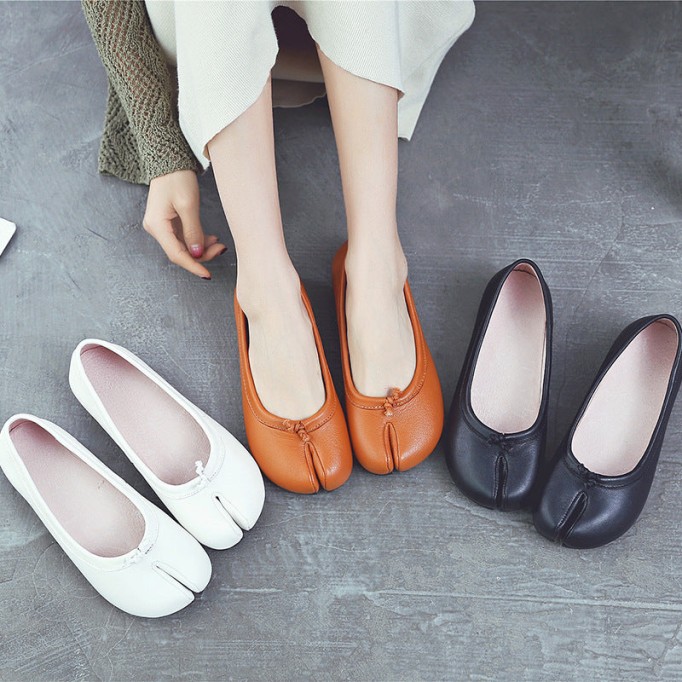 Women'S Calf Leather Casual Flats Sofe Sole Loafers Light Brown/White/Black