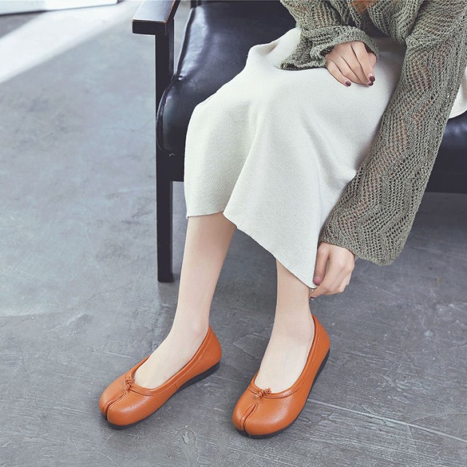 Women'S Calf Leather Casual Flats Sofe Sole Loafers Light Brown/White/Black