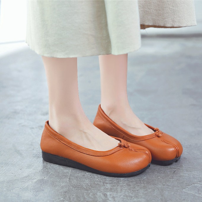 Women'S Calf Leather Casual Flats Sofe Sole Loafers Light Brown/White/Black