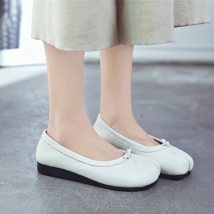 Women'S Calf Leather Casual Flats Sofe Sole Loafers Light Brown/White/Black