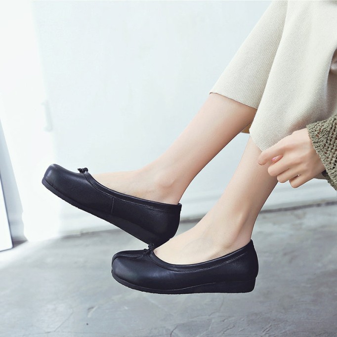 Women'S Calf Leather Casual Flats Sofe Sole Loafers Light Brown/White/Black