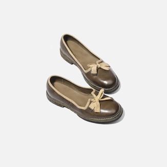 Goodyear Horse Leather Bowknot Flats For Women Leather Sole in Green