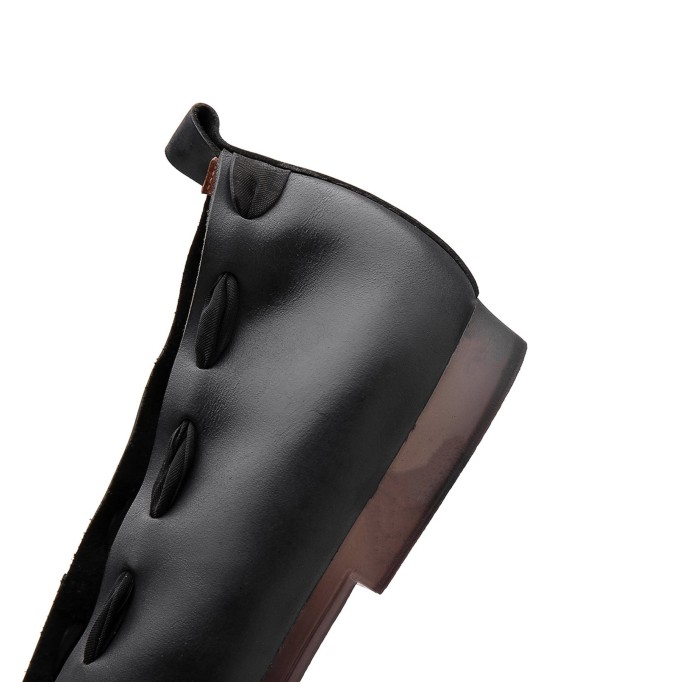 Bow Design Leather Handmade Soft Sandals Slip ons Black/Khaki Fairy Temperament