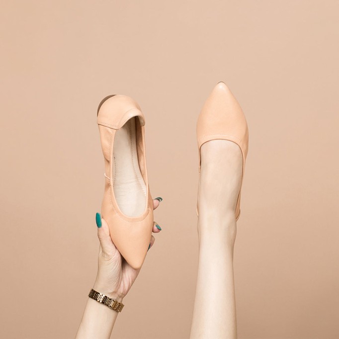 Leather Point Toe Ballet Flats For Women Yellow/Red/Pink/Grey/Green/Black