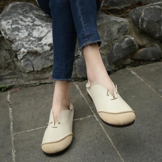 Classic Leather Handmade Sandals Slip ons Off White Loafers Smiling Face Design