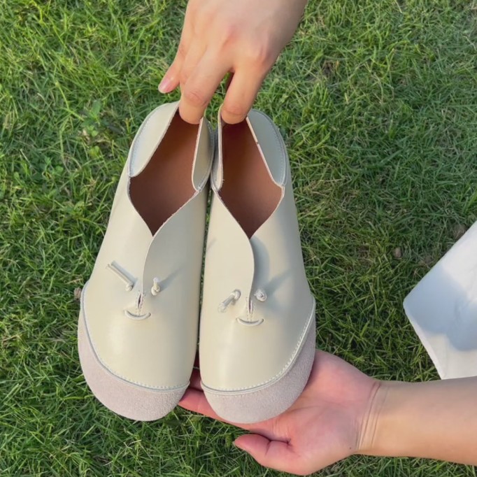 Classic Leather Handmade Sandals Slip ons Off White Loafers Smiling Face Design