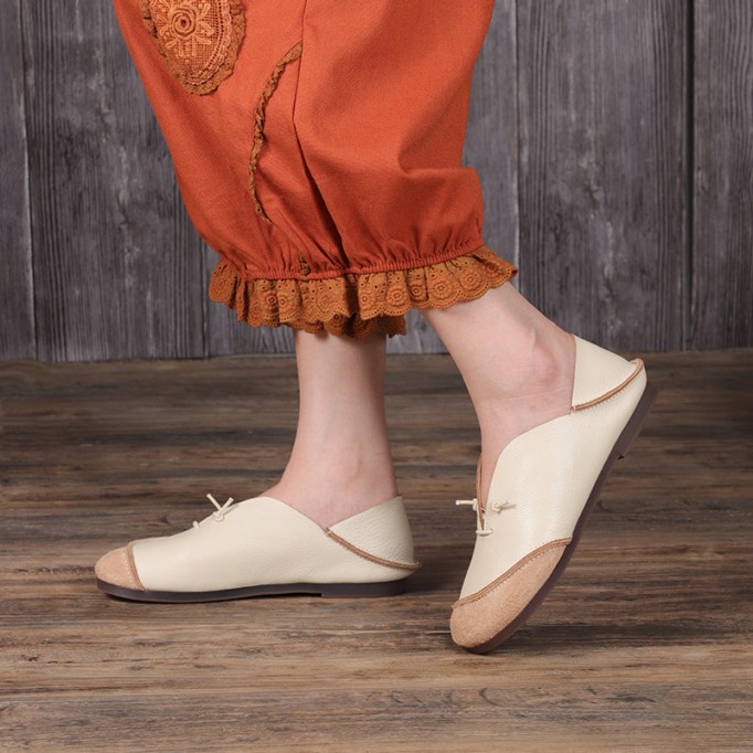 Classic Leather Handmade Sandals Slip ons Off White Loafers Smiling Face Design