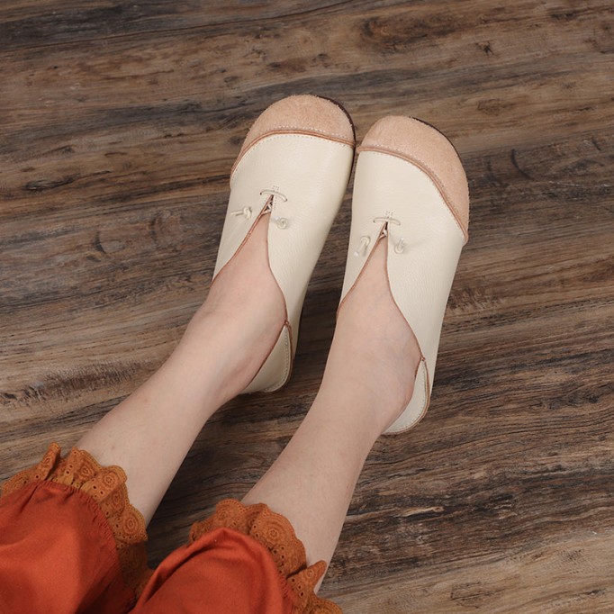 Classic Leather Handmade Sandals Slip ons Off White Loafers Smiling Face Design