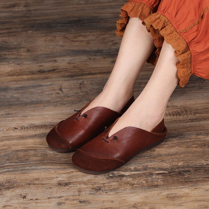 Classic Leather Handmade Sandals Slip ons Off White Loafers Smiling Face Design