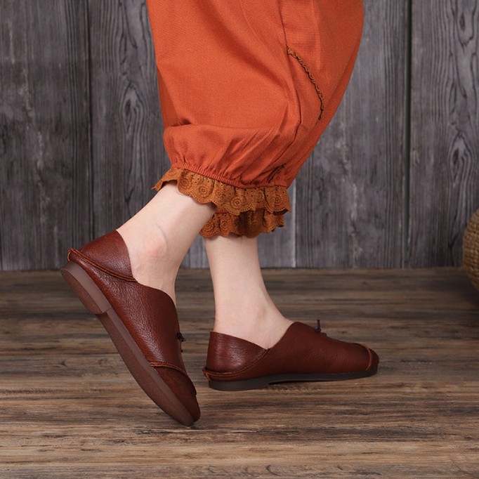 Classic Leather Handmade Sandals Slip ons Off White Loafers Smiling Face Design