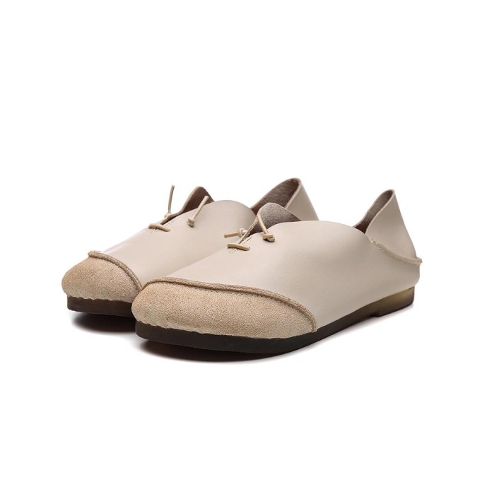 Classic Leather Handmade Sandals Slip ons Off White Loafers Smiling Face Design