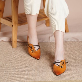 2021 Designer Shoes Genuine Leather Slip-on For Women Handmade Pointed Toe Flats Camel