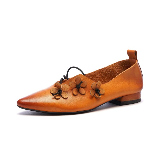 2021 Designer Shoes Genuine Leather Slip-on For Women Handmade Pointed Toe Flats Camel