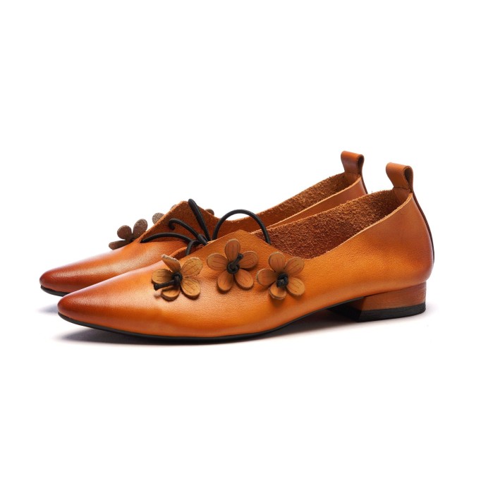 2021 Designer Shoes Genuine Leather Slip-on For Women Handmade Pointed Toe Flats Camel