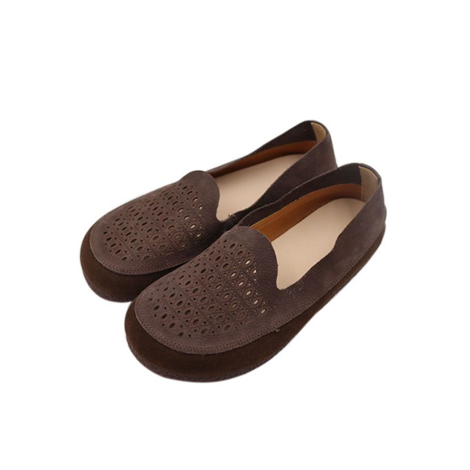 Handmade Genuine Leather Slip Ons Breathable Loafers Coffee/Reddish brown