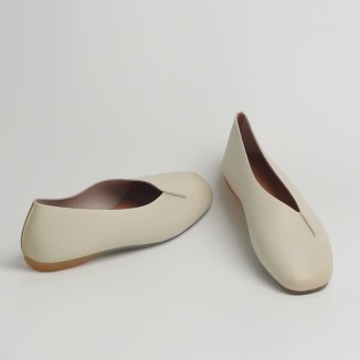 Designer Shoes Genuine Leather Slip-on For Women Handmade Flats Brown/White