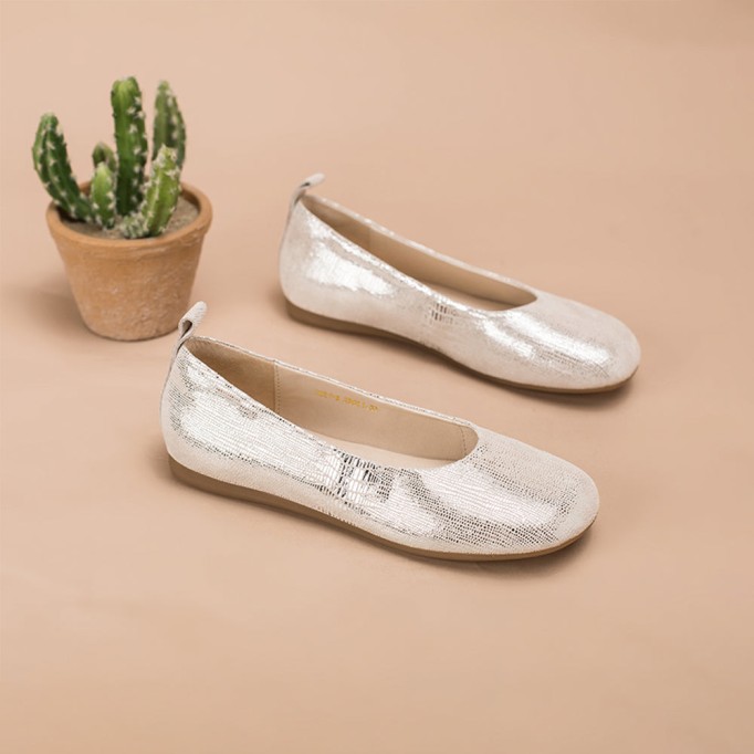 Soft Leather Flat Slip on Loafers for Women Handmade Golden/Silver