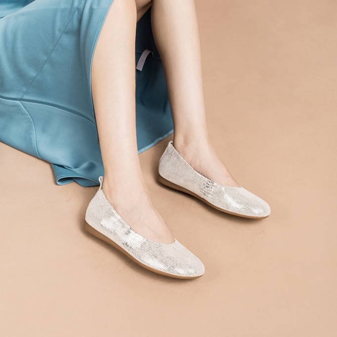Soft Leather Flat Slip on Loafers for Women Handmade Golden/Silver