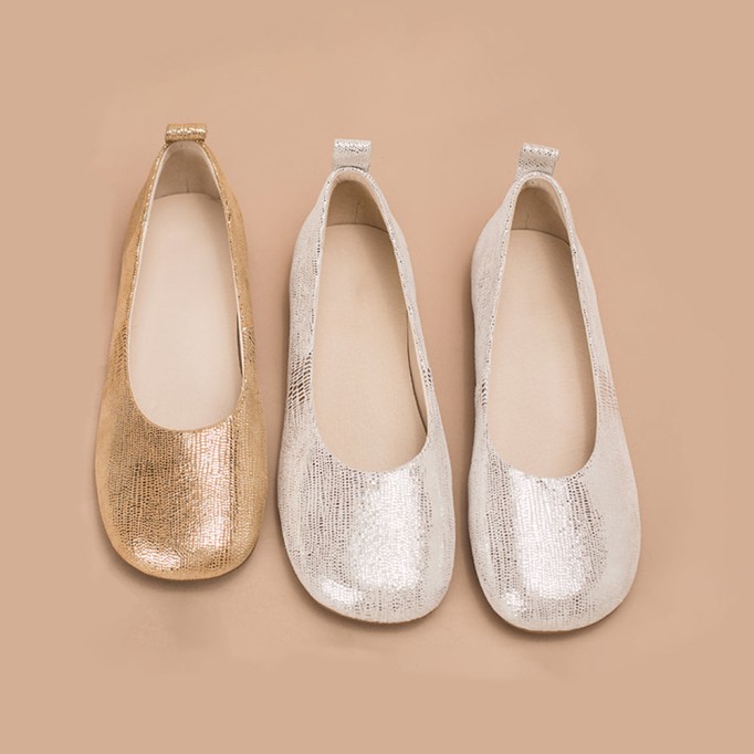 Soft Leather Flat Slip on Loafers for Women Handmade Golden/Silver