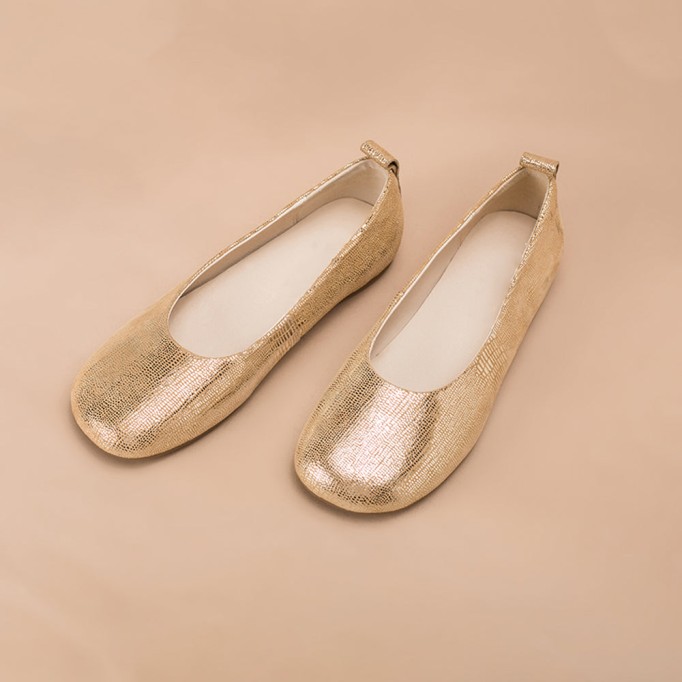 Soft Leather Flat Slip on Loafers for Women Handmade Golden/Silver