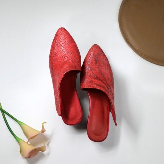 Retro Leather Mules Summer Slippers Handmade Slide Sandals Splicing Grey/Red