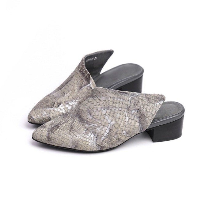 Retro Leather Mules Summer Slippers Handmade Slide Sandals Splicing Grey/Red