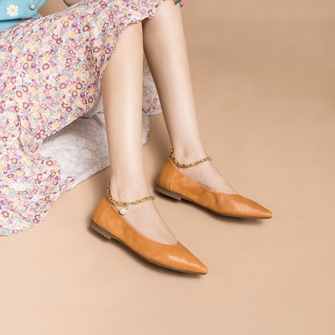 Sheepskin Point Toe Ballet Flats For Women Apricot/Pink/Black/Red