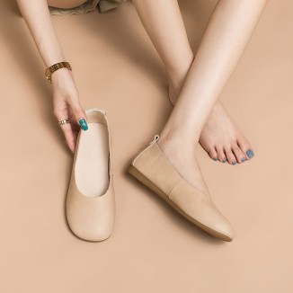 Soft Leather Flat Slip on Loafers for Women Handmade Green/Yellow/Pink/Apricot