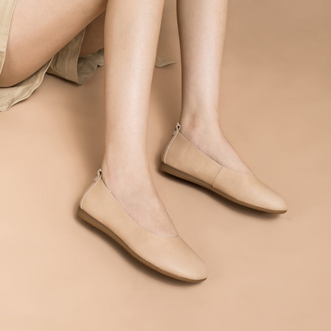 Soft Leather Flat Slip on Loafers for Women Handmade Green/Yellow/Pink/Apricot