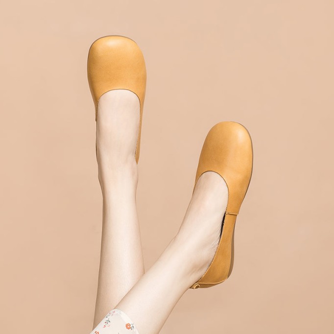 Soft Leather Flat Slip on Loafers for Women Handmade Green/Yellow/Pink/Apricot