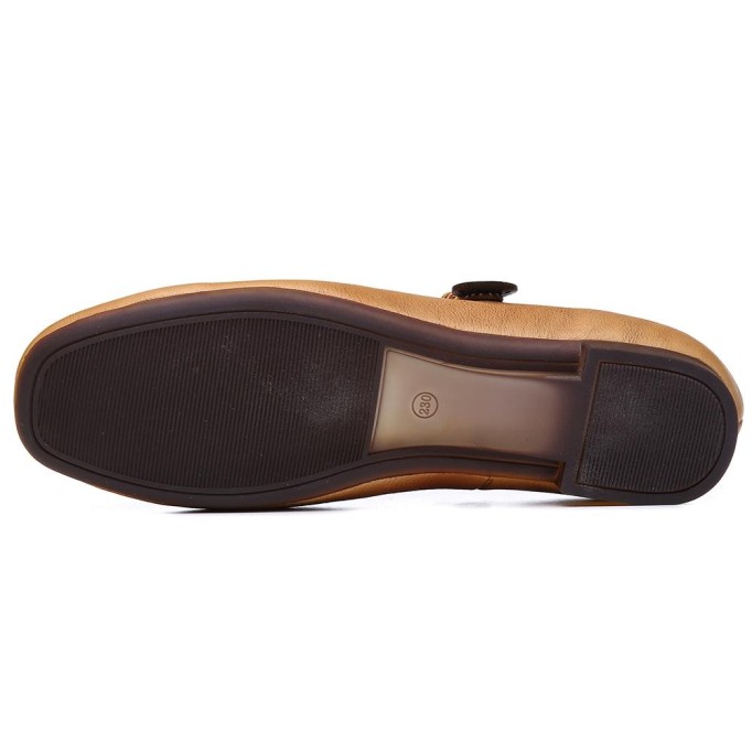 Mary Jane Shoes For Women Handmade Soft Leather Flats Retro Round Toe Designer Shoes Washed Brown/Washed Coffee