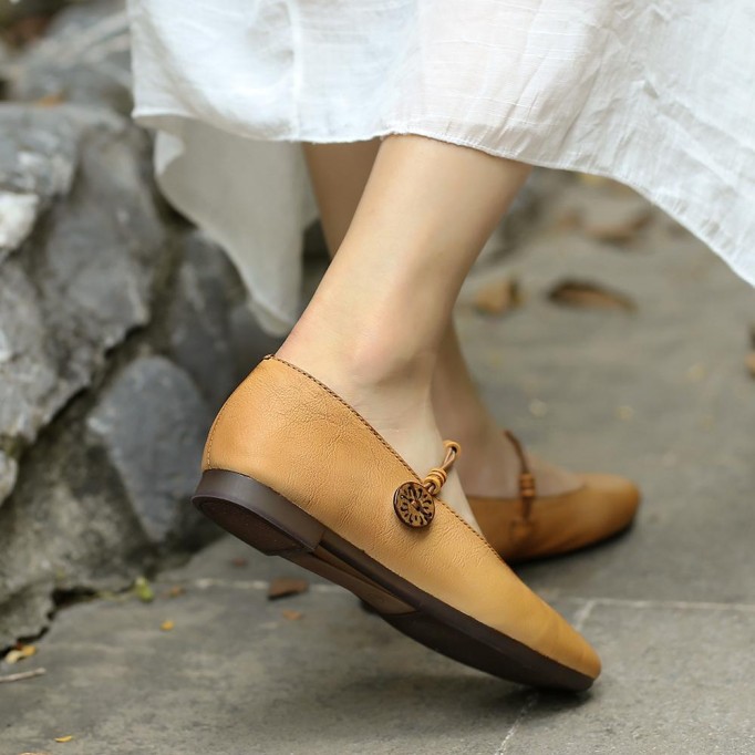 Mary Jane Shoes For Women Handmade Soft Leather Flats Retro Round Toe Designer Shoes Washed Brown/Washed Coffee