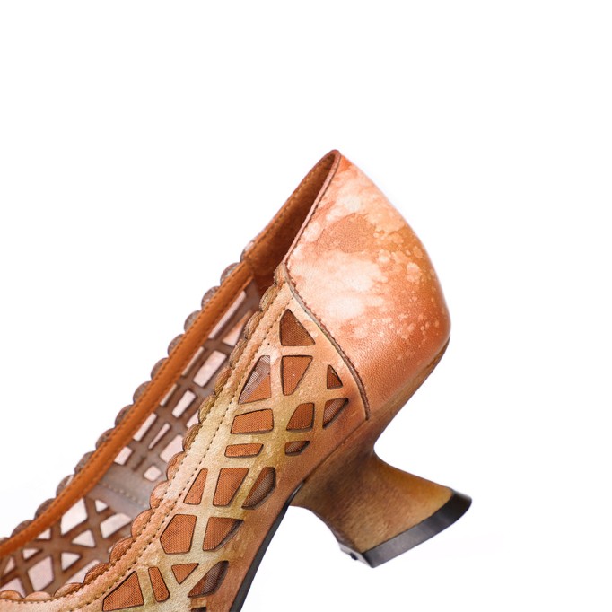 Retro Style Leather Square-Toe Pumps For Women Block Heels Fog Green/Fog Blue