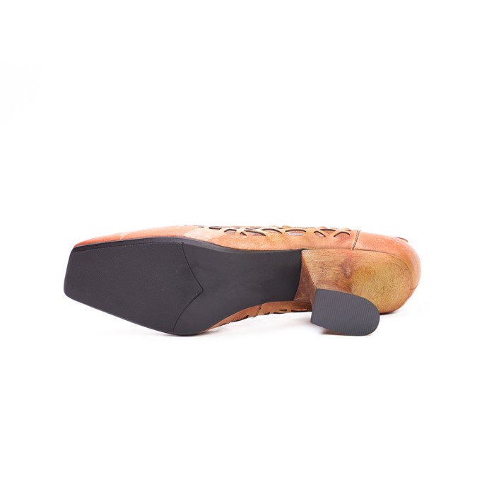 Retro Style Leather Square-Toe Pumps For Women Block Heels Fog Green/Fog Blue