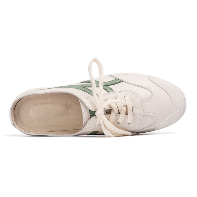 Handmade Soft Leather white shoes for women Lace up Mules Designer Shoes Blue/Green