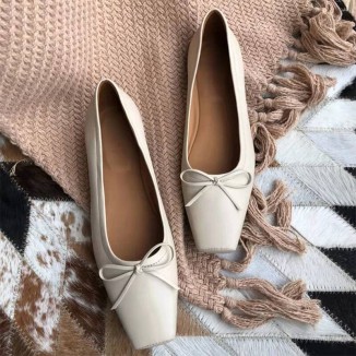 Square Toe Bowknot Womens Dress Shoes Ballerina Flats in Black/White/Nude/Grey