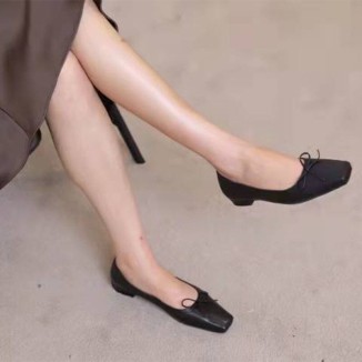 Square Toe Bowknot Womens Dress Shoes Ballerina Flats in Black/White/Nude/Grey