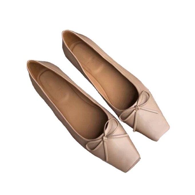 Square Toe Bowknot Womens Dress Shoes Ballerina Flats in Black/White/Nude/Grey