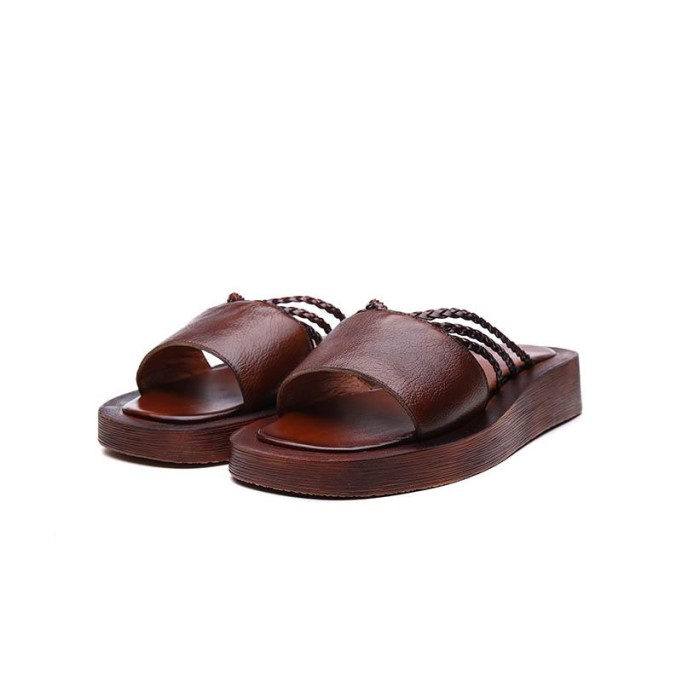 Handcrafted Woven Summer Slippers Black/Beige/Coffee/Green