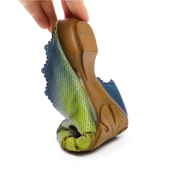 Leather Slippers Platform Flops Flat Shoes Yellow/Green