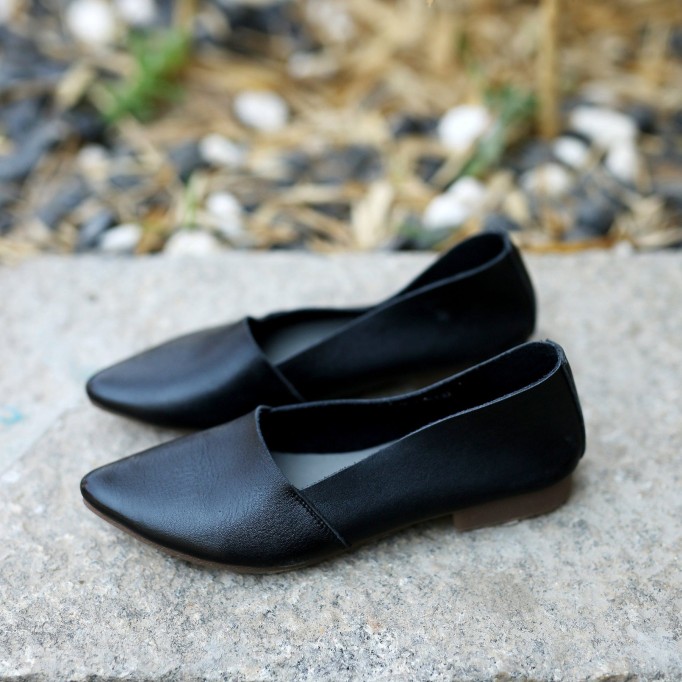 Designer Shoes Genuine Leather Slip-on For Women Handmade Pointed Toe Flats Green/Yellow/Red/Black/Grey