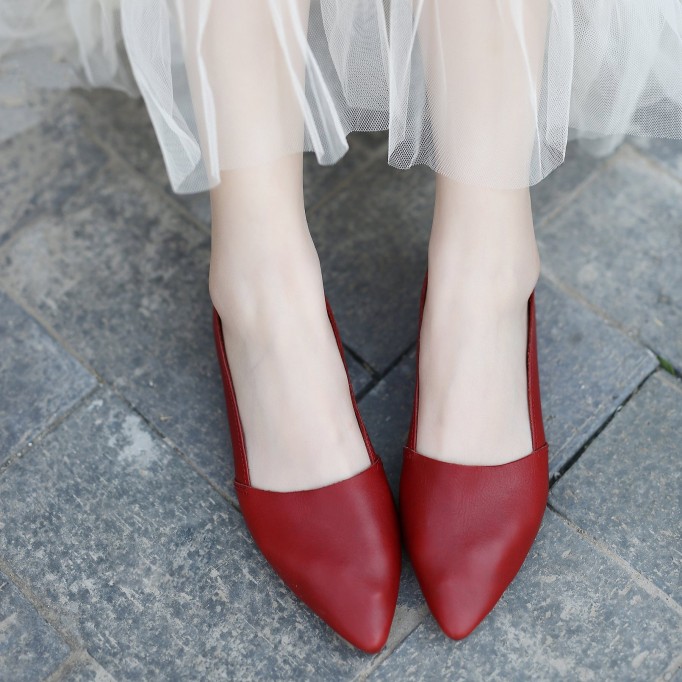 Designer Shoes Genuine Leather Slip-on For Women Handmade Pointed Toe Flats Green/Yellow/Red/Black/Grey